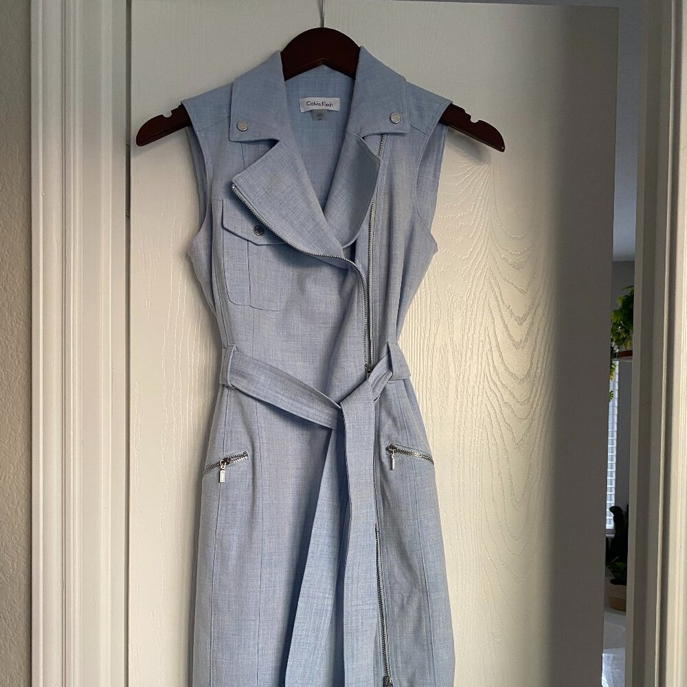 Calvin Klein Light Blue dress with Silver Zipper Accents Size 2P